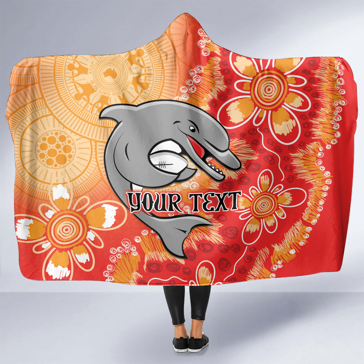 Personalised Dolphins NAIDOC Week 2024 Hooded Blanket Aboriginal Fire Burning Sparks