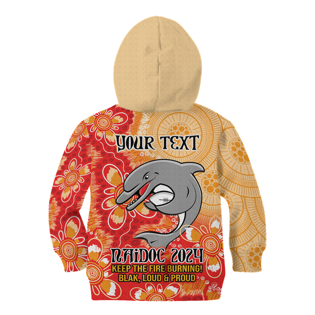 Personalised Dolphins NAIDOC Week 2024 Kid Hoodie Aboriginal Fire Burning Sparks