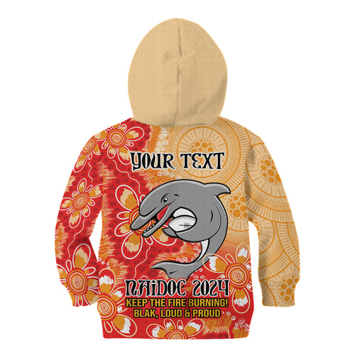 Personalised Dolphins NAIDOC Week 2024 Kid Hoodie Aboriginal Fire Burning Sparks