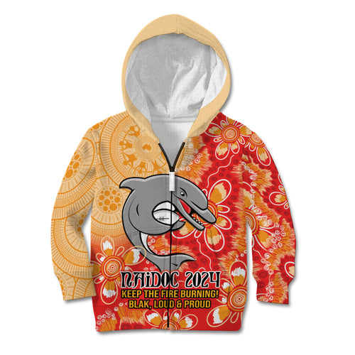 Personalised Dolphins NAIDOC Week 2024 Kid Hoodie Aboriginal Fire Burning Sparks