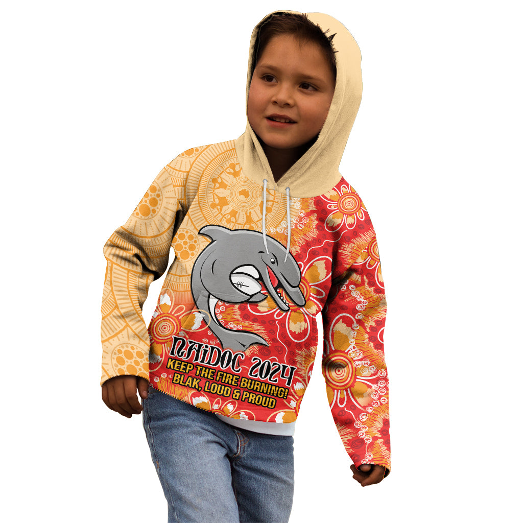 Personalised Dolphins NAIDOC Week 2024 Kid Hoodie Aboriginal Fire Burning Sparks