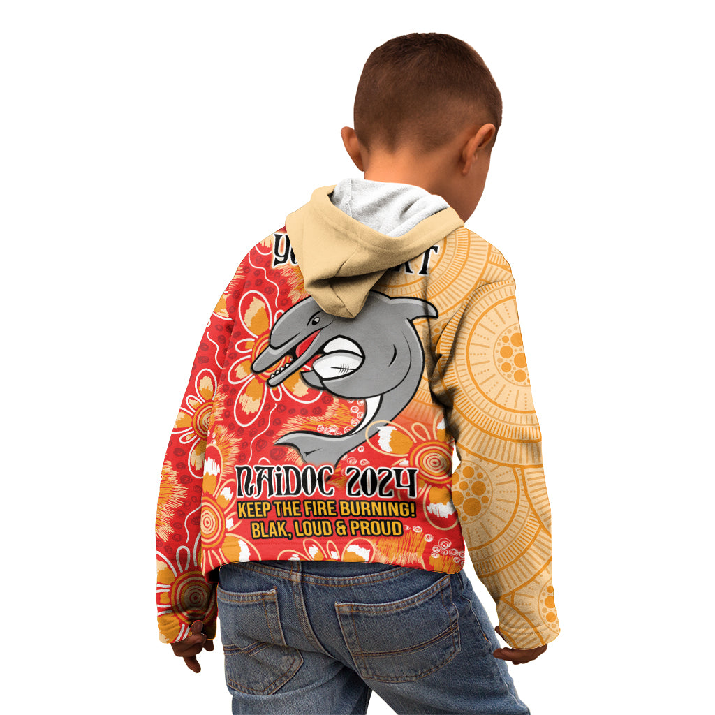 Personalised Dolphins NAIDOC Week 2024 Kid Hoodie Aboriginal Fire Burning Sparks