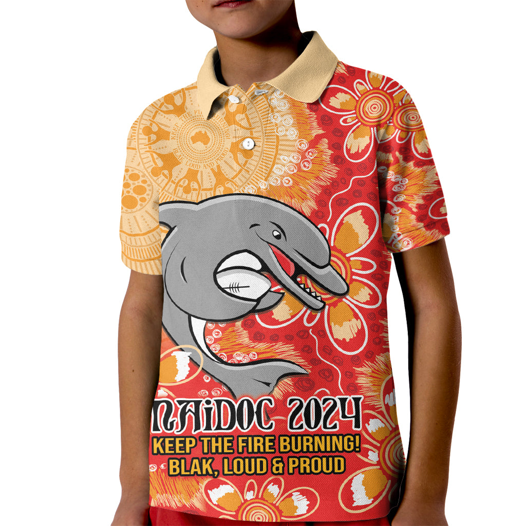 Personalised Dolphins NAIDOC Week 2024 Kid Polo Shirt Aboriginal Fire Burning Sparks