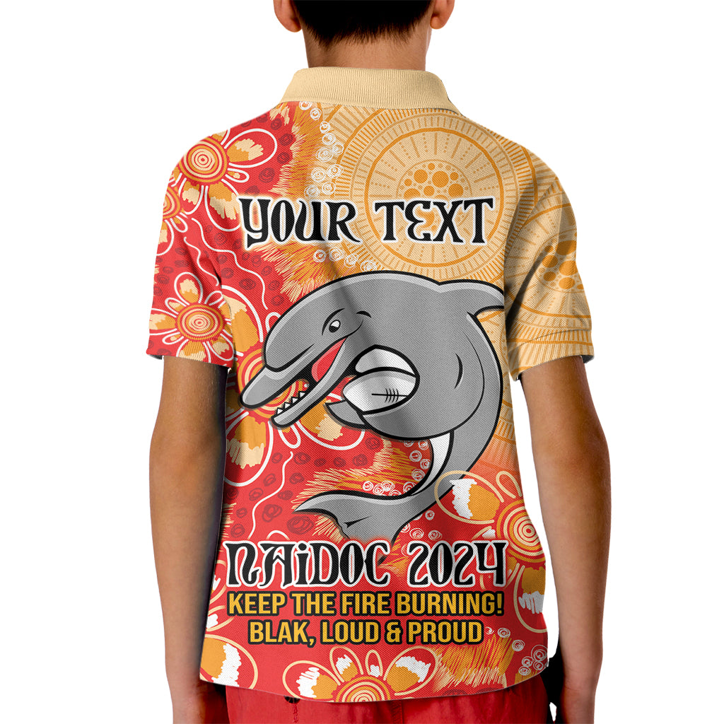 Personalised Dolphins NAIDOC Week 2024 Kid Polo Shirt Aboriginal Fire Burning Sparks