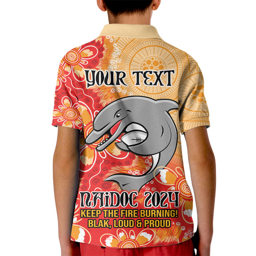 Personalised Dolphins NAIDOC Week 2024 Kid Polo Shirt Aboriginal Fire Burning Sparks