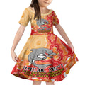 Personalised Dolphins NAIDOC Week 2024 Kid Short Sleeve Dress Aboriginal Fire Burning Sparks