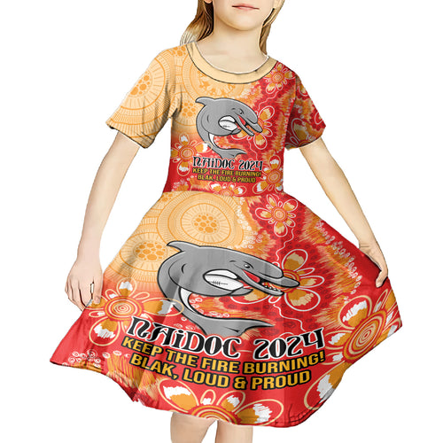 Personalised Dolphins NAIDOC Week 2024 Kid Short Sleeve Dress Aboriginal Fire Burning Sparks
