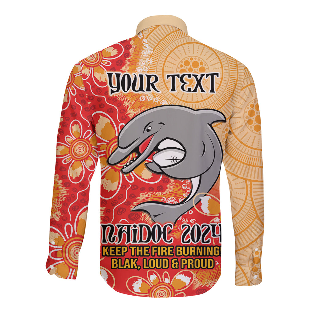 Personalised Dolphins NAIDOC Week 2024 Long Sleeve Button Shirt Aboriginal Fire Burning Sparks