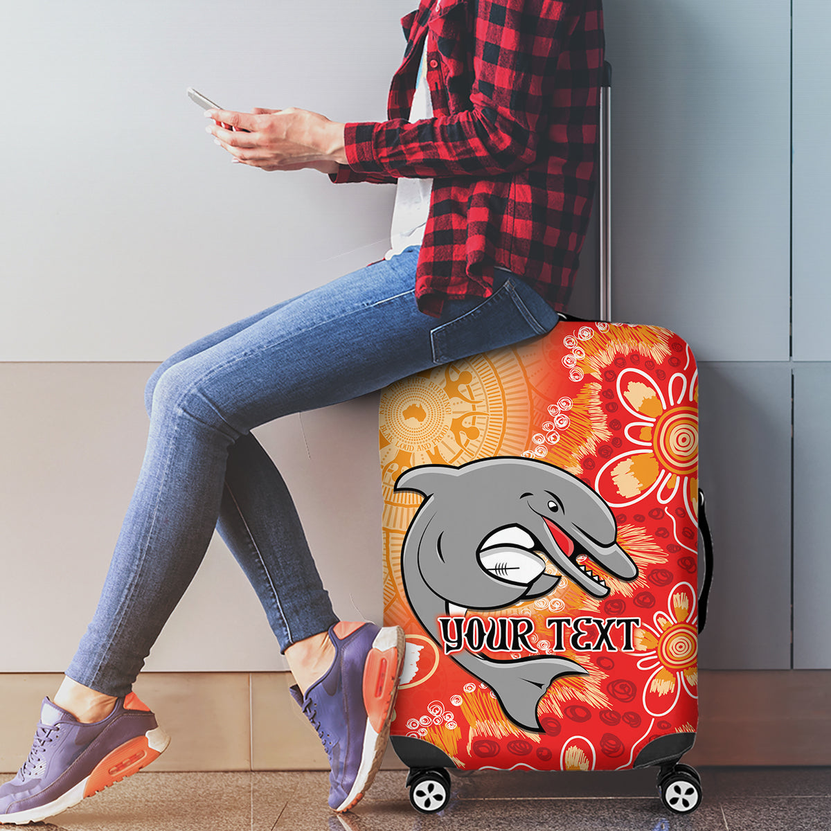 Personalised Dolphins NAIDOC Week 2024 Luggage Cover Aboriginal Fire Burning Sparks