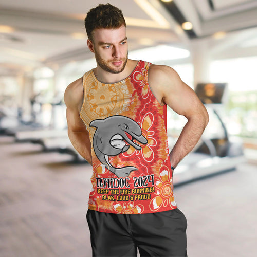 Personalised Dolphins NAIDOC Week 2024 Men Tank Top Aboriginal Fire Burning Sparks
