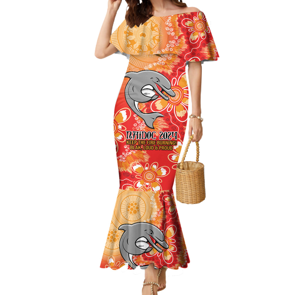 Personalised Dolphins NAIDOC Week 2024 Mermaid Dress Aboriginal Fire Burning Sparks