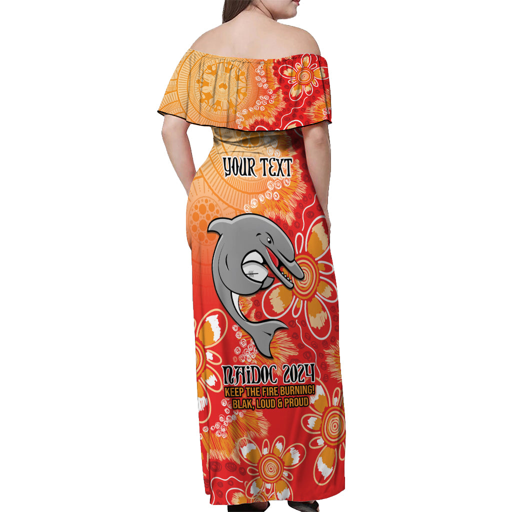 Personalised Dolphins NAIDOC Week 2024 Off Shoulder Maxi Dress Aboriginal Fire Burning Sparks