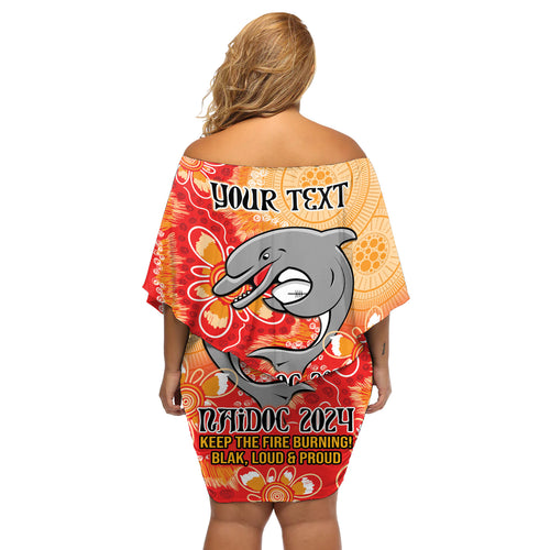 Personalised Dolphins NAIDOC Week 2024 Off Shoulder Short Dress Aboriginal Fire Burning Sparks