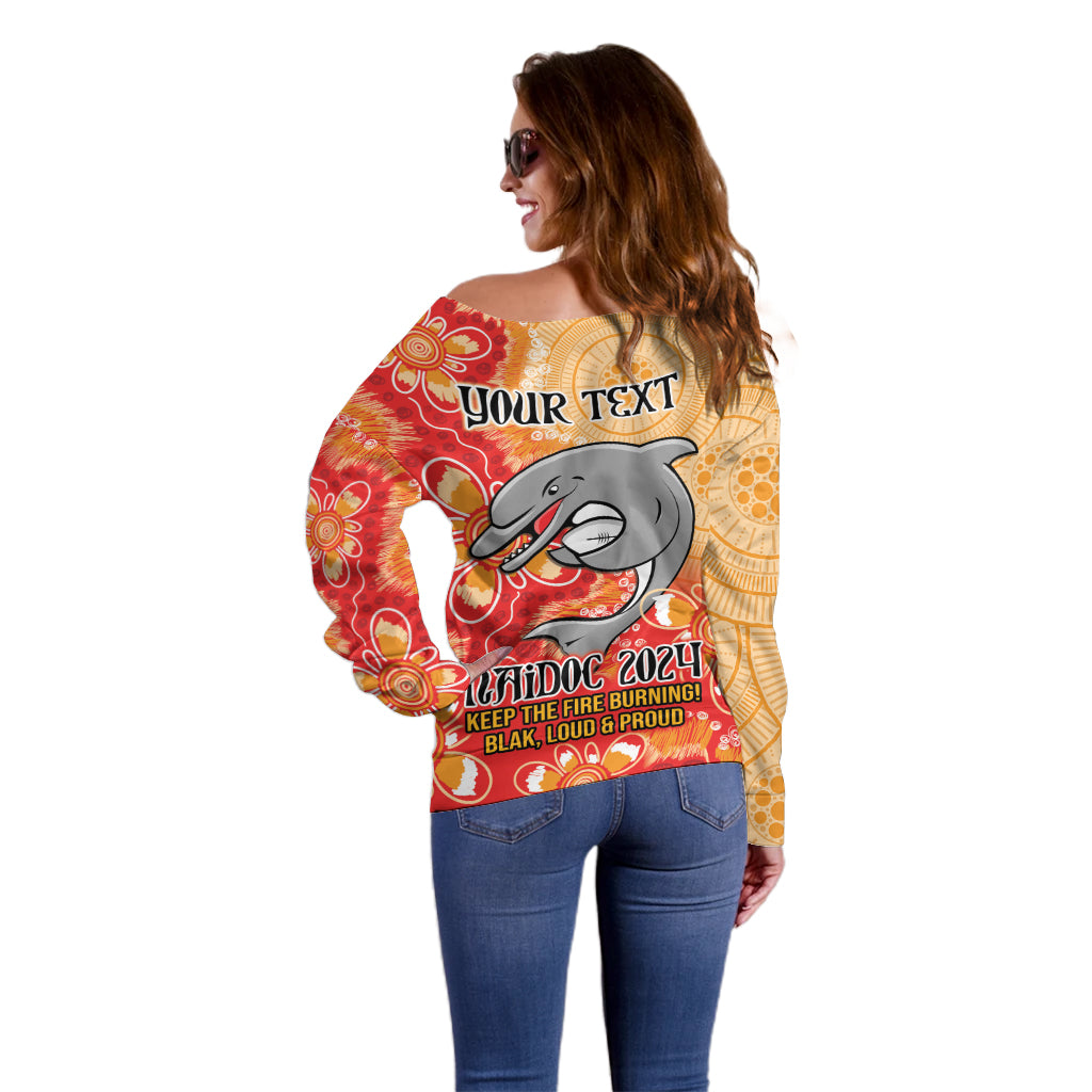 Personalised Dolphins NAIDOC Week 2024 Off Shoulder Sweater Aboriginal Fire Burning Sparks
