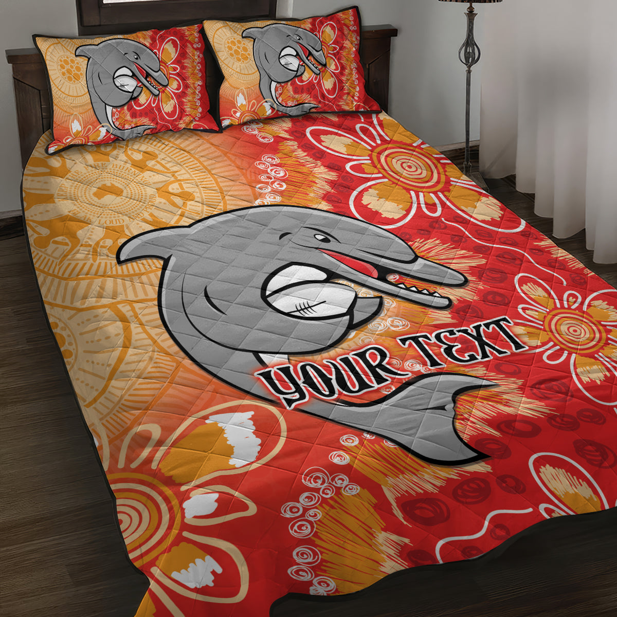 Personalised Dolphins NAIDOC Week 2024 Quilt Bed Set Aboriginal Fire Burning Sparks
