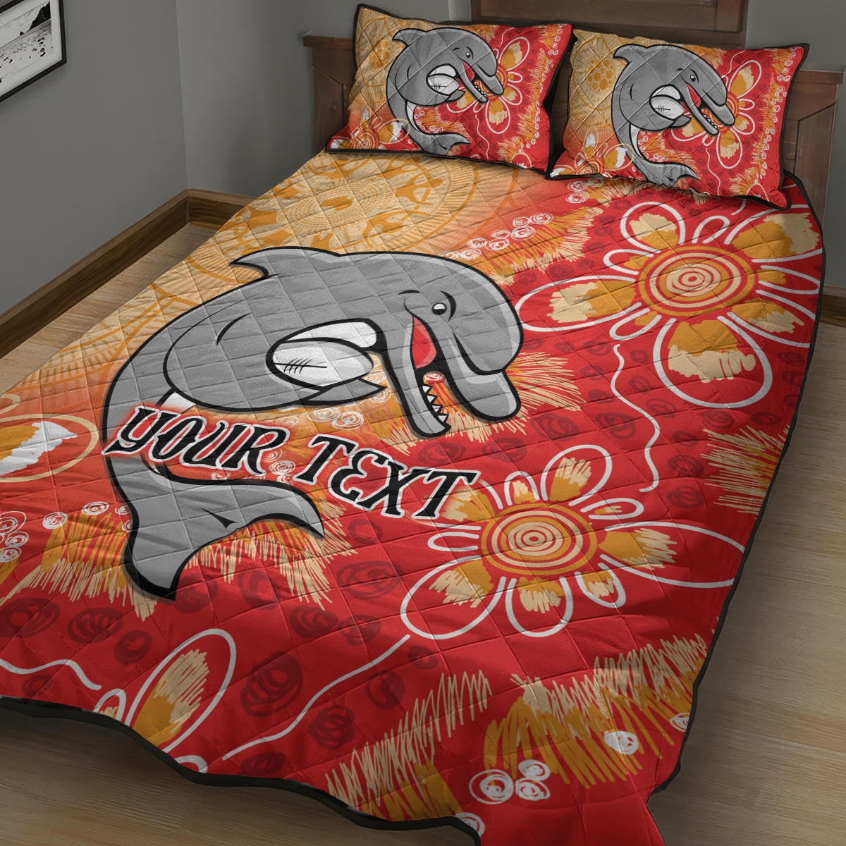 Personalised Dolphins NAIDOC Week 2024 Quilt Bed Set Aboriginal Fire Burning Sparks