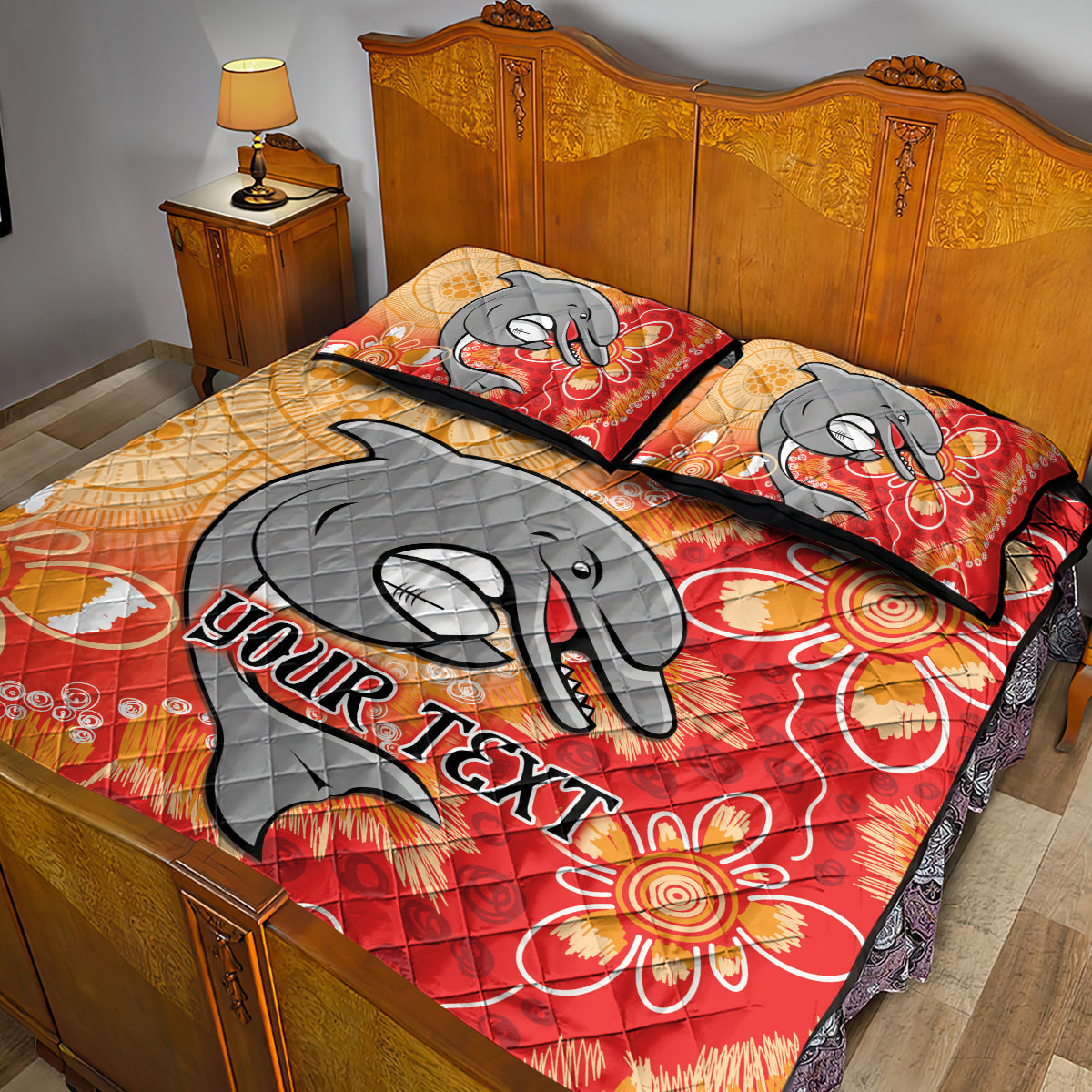 Personalised Dolphins NAIDOC Week 2024 Quilt Bed Set Aboriginal Fire Burning Sparks