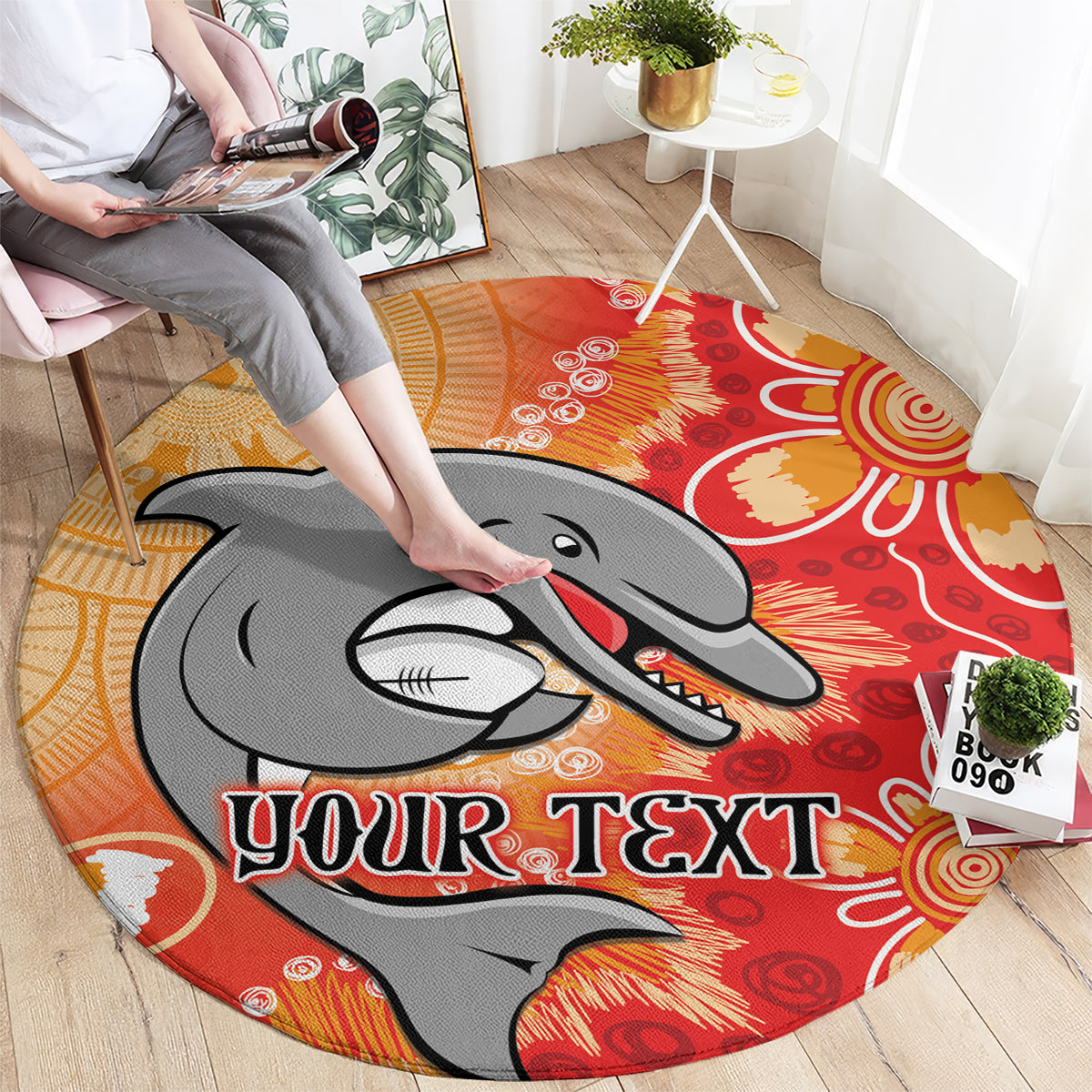 Personalised Dolphins NAIDOC Week 2024 Round Carpet Aboriginal Fire Burning Sparks