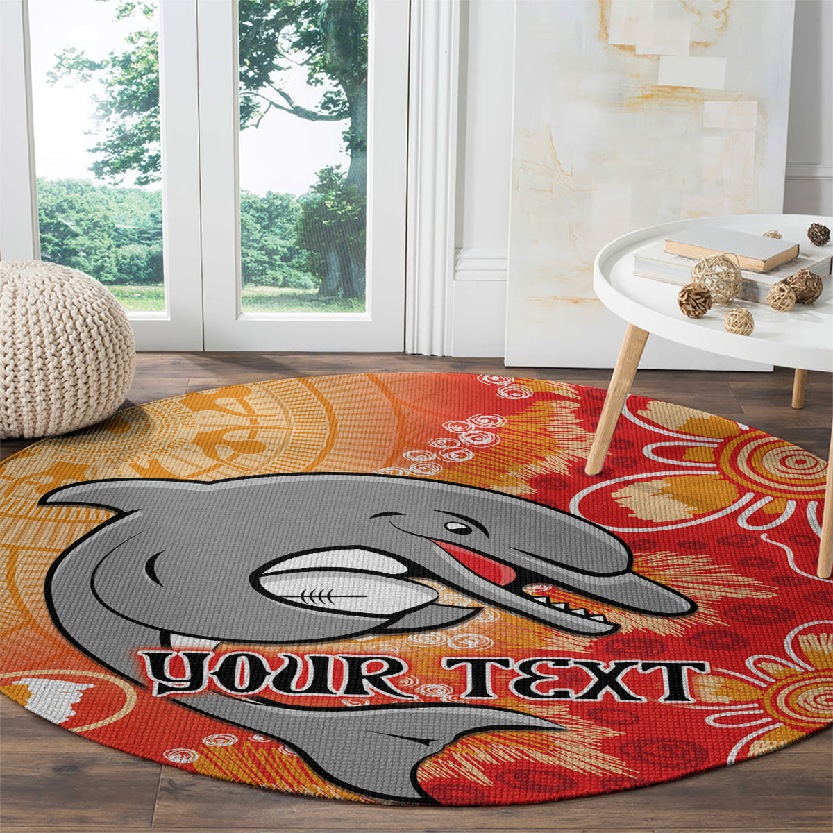 Personalised Dolphins NAIDOC Week 2024 Round Carpet Aboriginal Fire Burning Sparks