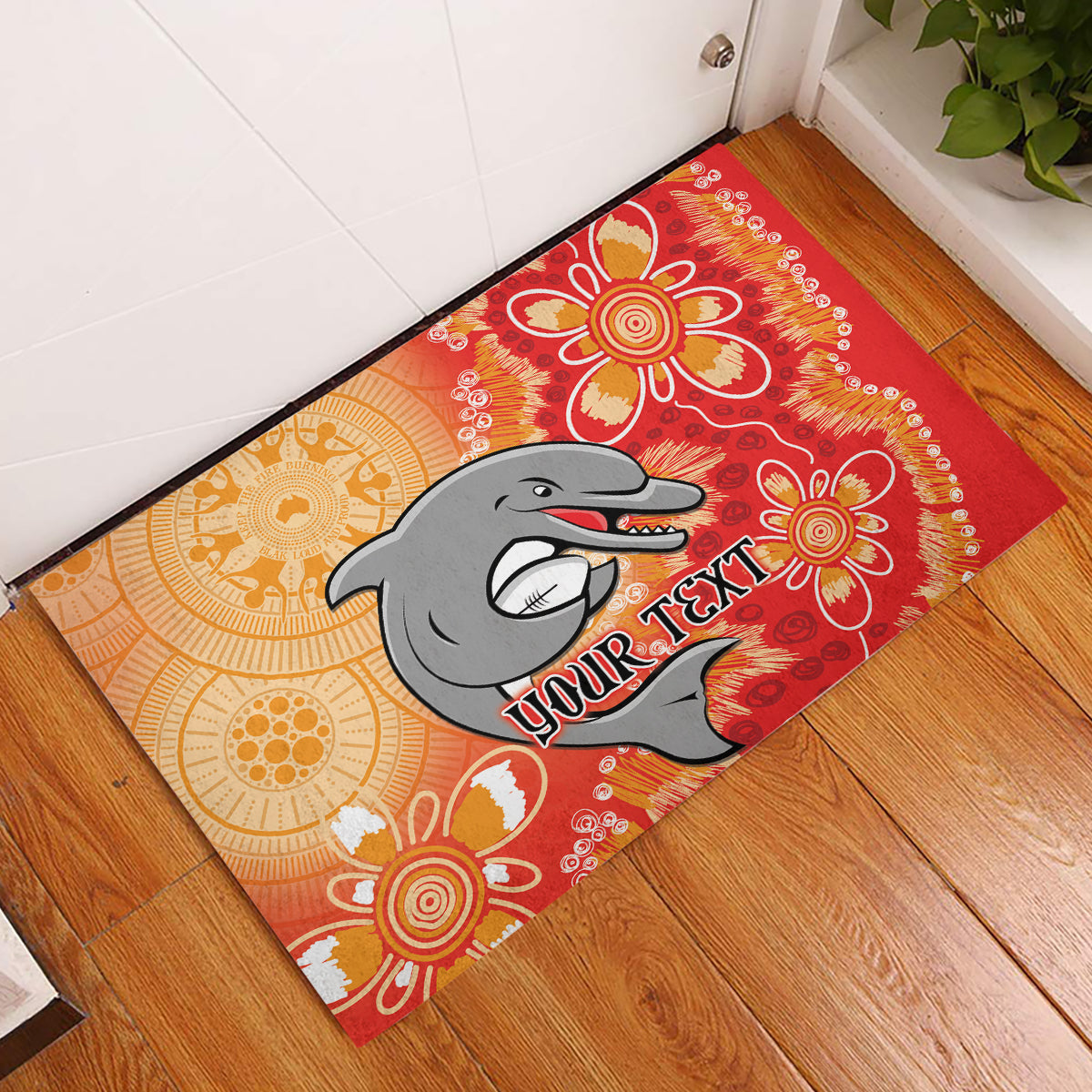 Personalised Dolphins NAIDOC Week 2024 Rubber Doormat Aboriginal Fire Burning Sparks