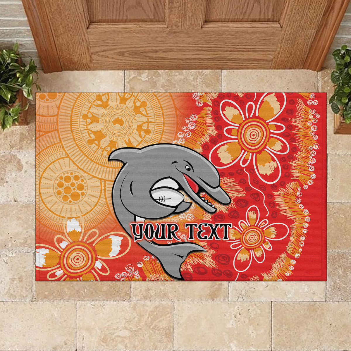 Personalised Dolphins NAIDOC Week 2024 Rubber Doormat Aboriginal Fire Burning Sparks