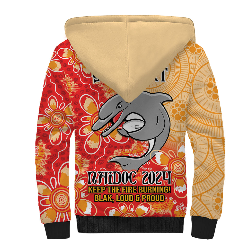 Personalised Dolphins NAIDOC Week 2024 Sherpa Hoodie Aboriginal Fire Burning Sparks