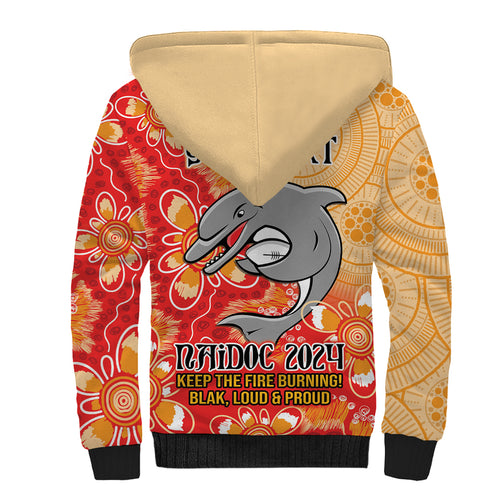 Personalised Dolphins NAIDOC Week 2024 Sherpa Hoodie Aboriginal Fire Burning Sparks