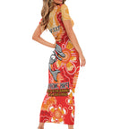 Personalised Dolphins NAIDOC Week 2024 Short Sleeve Bodycon Dress Aboriginal Fire Burning Sparks