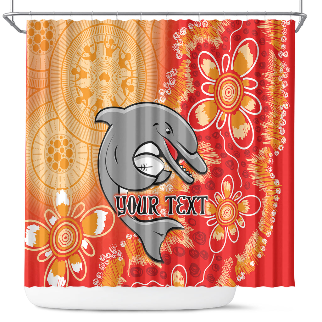 Personalised Dolphins NAIDOC Week 2024 Shower Curtain Aboriginal Fire Burning Sparks