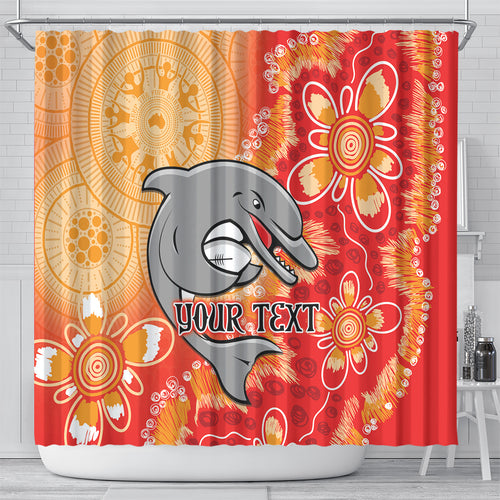 Personalised Dolphins NAIDOC Week 2024 Shower Curtain Aboriginal Fire Burning Sparks