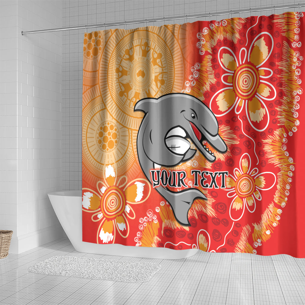 Personalised Dolphins NAIDOC Week 2024 Shower Curtain Aboriginal Fire Burning Sparks
