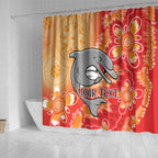 Personalised Dolphins NAIDOC Week 2024 Shower Curtain Aboriginal Fire Burning Sparks