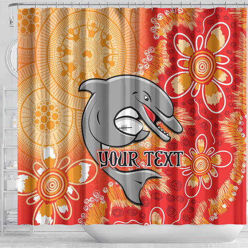 Personalised Dolphins NAIDOC Week 2024 Shower Curtain Aboriginal Fire Burning Sparks