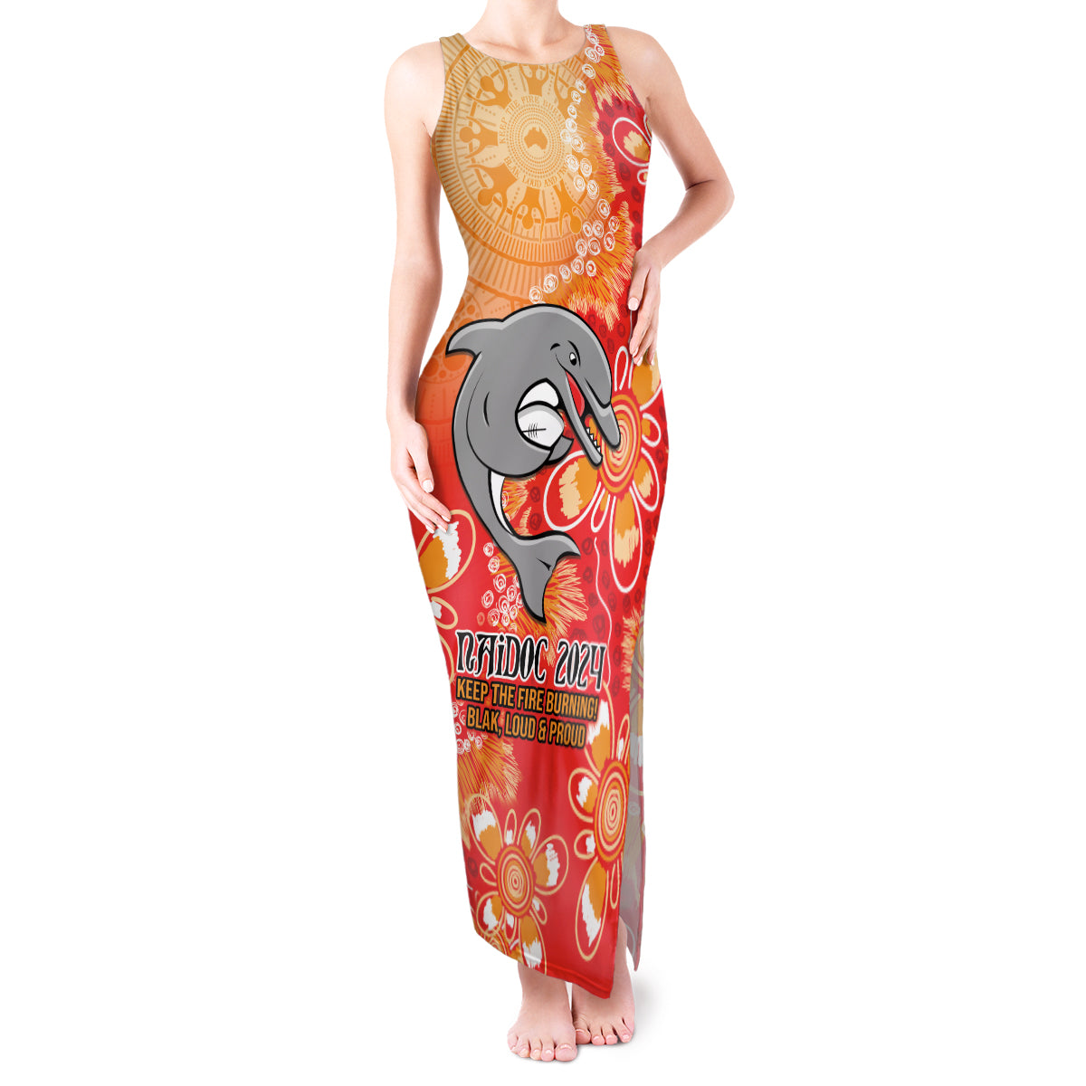 Personalised Dolphins NAIDOC Week 2024 Tank Maxi Dress Aboriginal Fire Burning Sparks