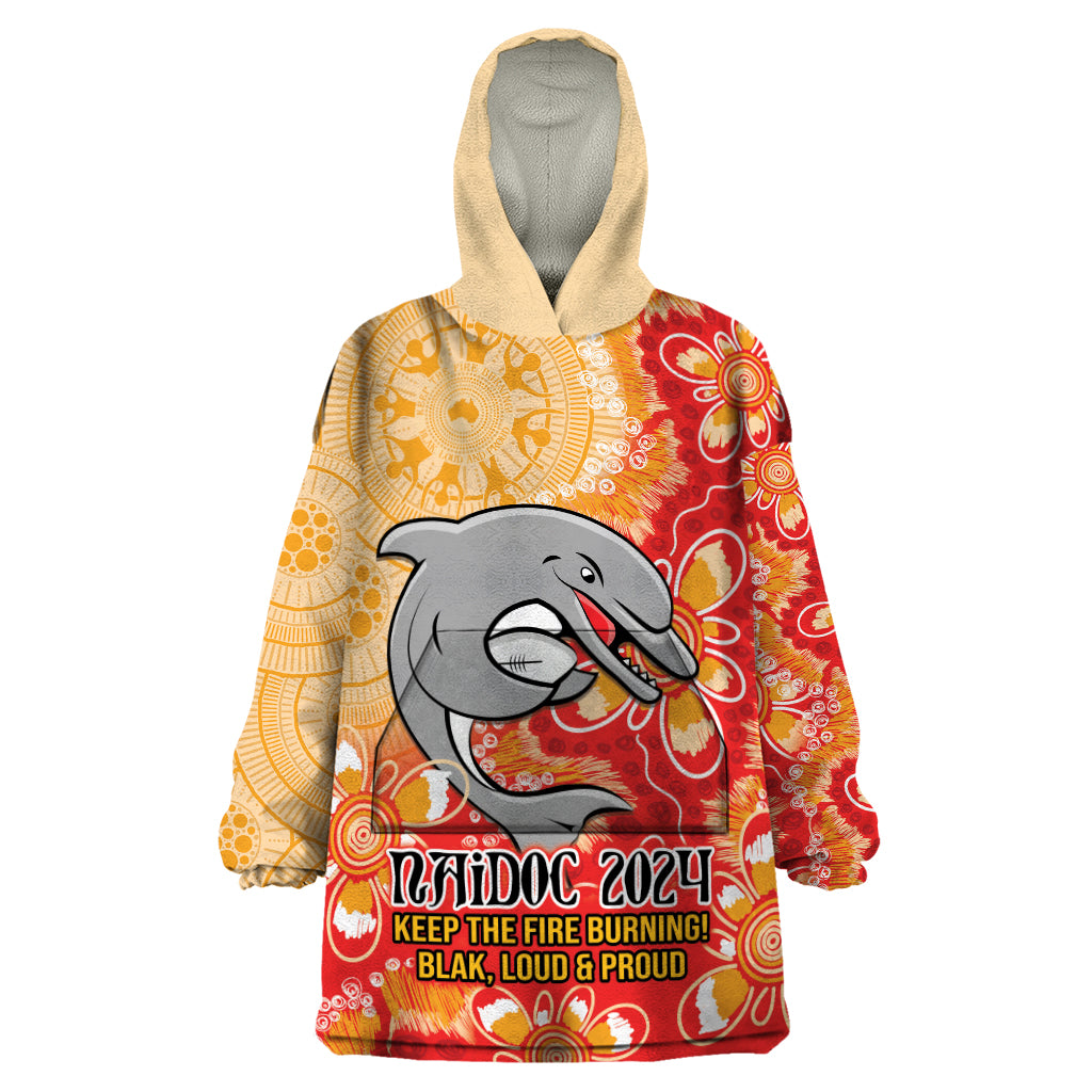 Personalised Dolphins NAIDOC Week 2024 Wearable Blanket Hoodie Aboriginal Fire Burning Sparks