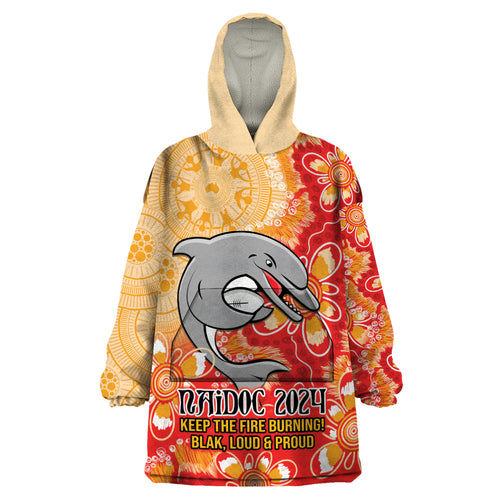 Personalised Dolphins NAIDOC Week 2024 Wearable Blanket Hoodie Aboriginal Fire Burning Sparks