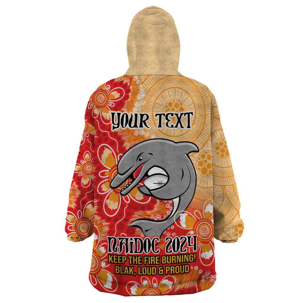 Personalised Dolphins NAIDOC Week 2024 Wearable Blanket Hoodie Aboriginal Fire Burning Sparks