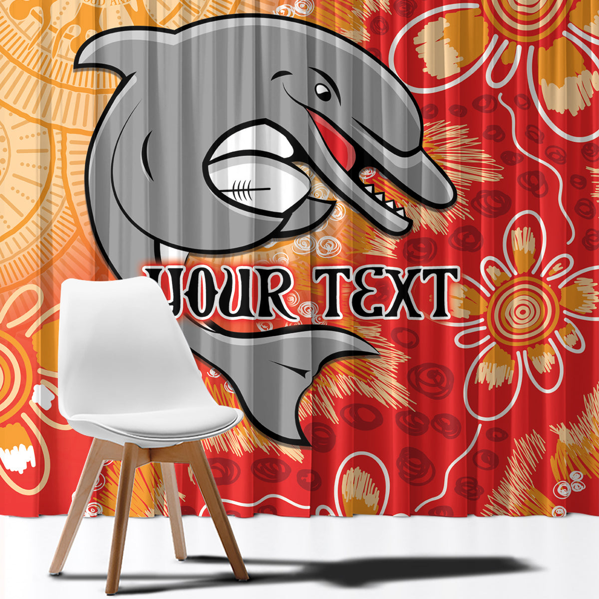 Personalised Dolphins NAIDOC Week 2024 Window Curtain Aboriginal Fire Burning Sparks