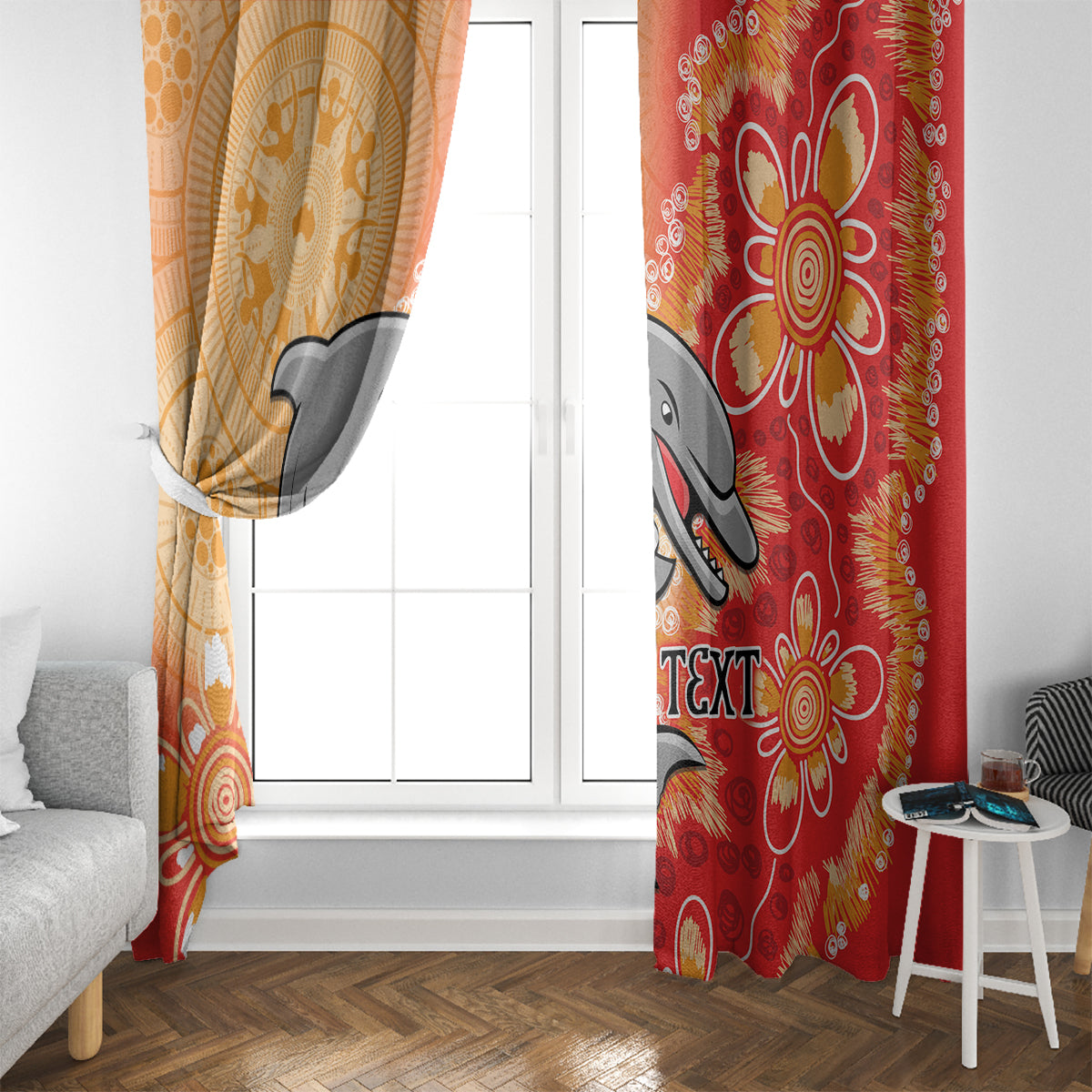 Personalised Dolphins NAIDOC Week 2024 Window Curtain Aboriginal Fire Burning Sparks