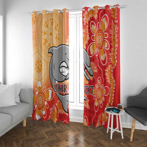 Personalised Dolphins NAIDOC Week 2024 Window Curtain Aboriginal Fire Burning Sparks