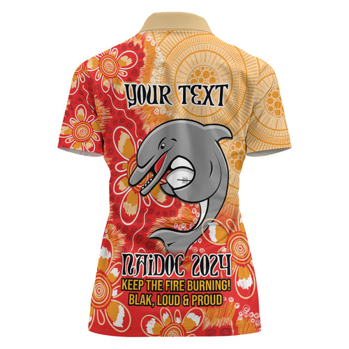Personalised Dolphins NAIDOC Week 2024 Women Polo Shirt Aboriginal Fire Burning Sparks