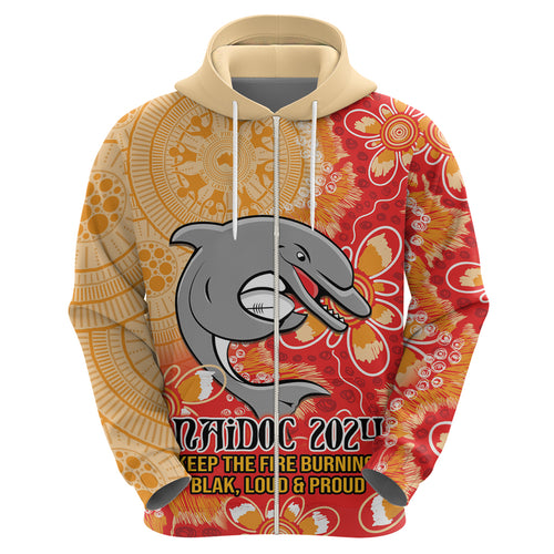 Personalised Dolphins NAIDOC Week 2024 Zip Hoodie Aboriginal Fire Burning Sparks