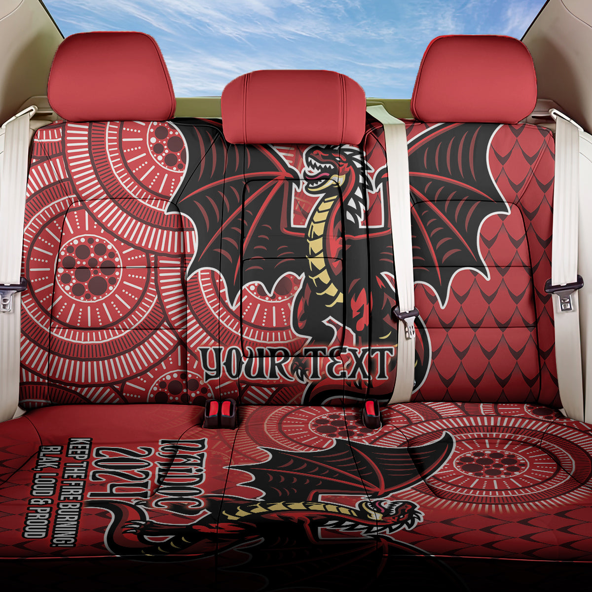 Personalised Dragons NAIDOC Week 2024 Back Car Seat Cover Aboriginal Fire Burning Sparks