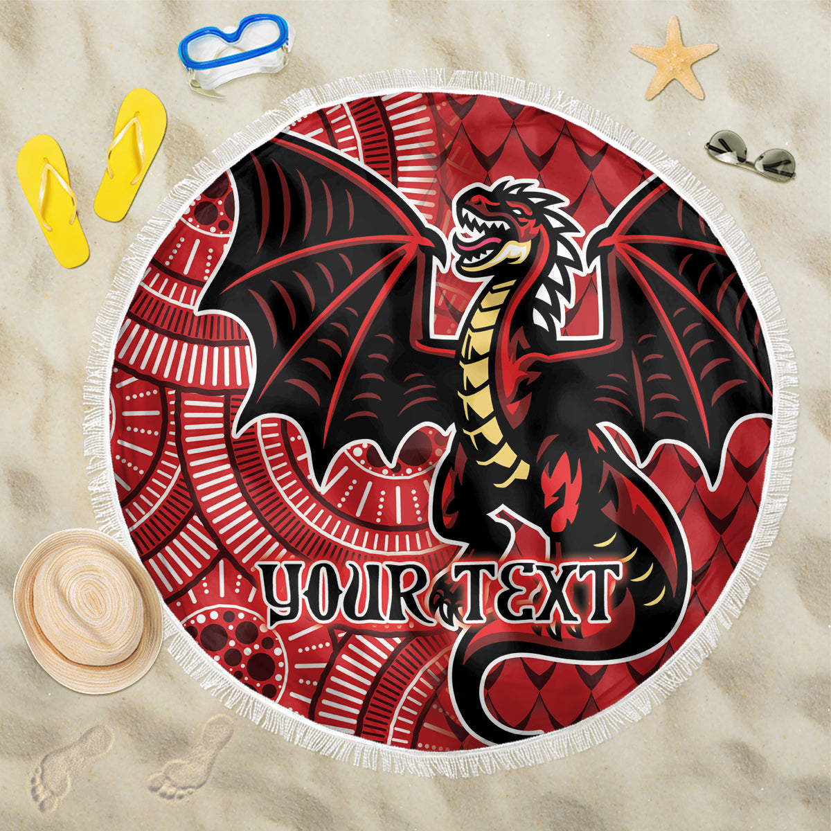 Personalised Dragons NAIDOC Week 2024 Beach Blanket Aboriginal Fire Burning Sparks