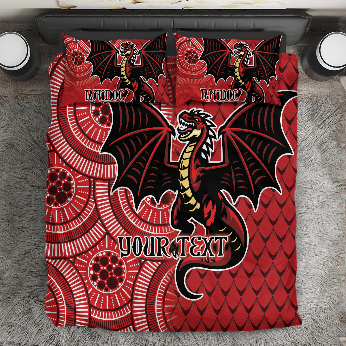 Personalised Dragons NAIDOC Week 2024 Bedding Set Aboriginal Fire Burning Sparks