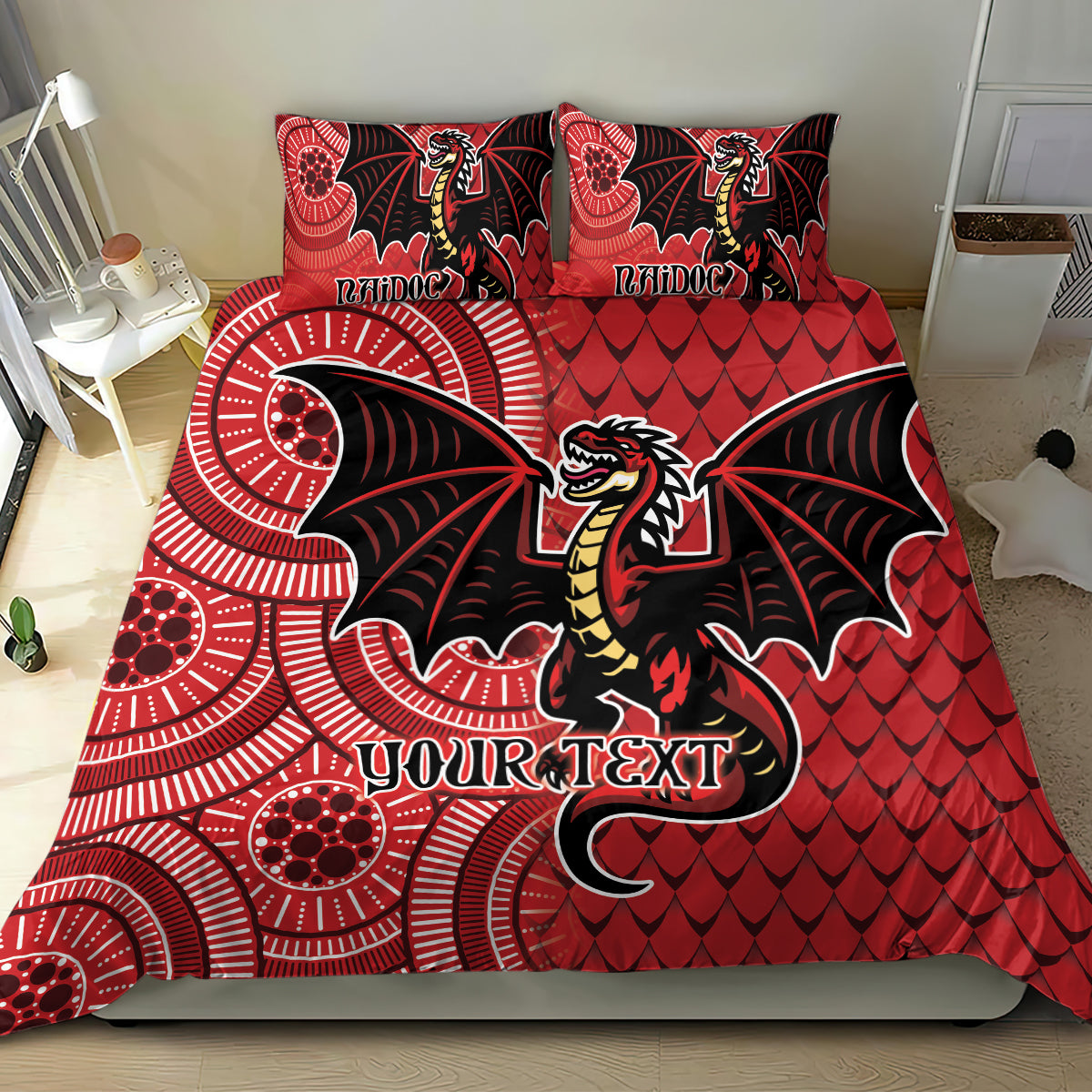 Personalised Dragons NAIDOC Week 2024 Bedding Set Aboriginal Fire Burning Sparks