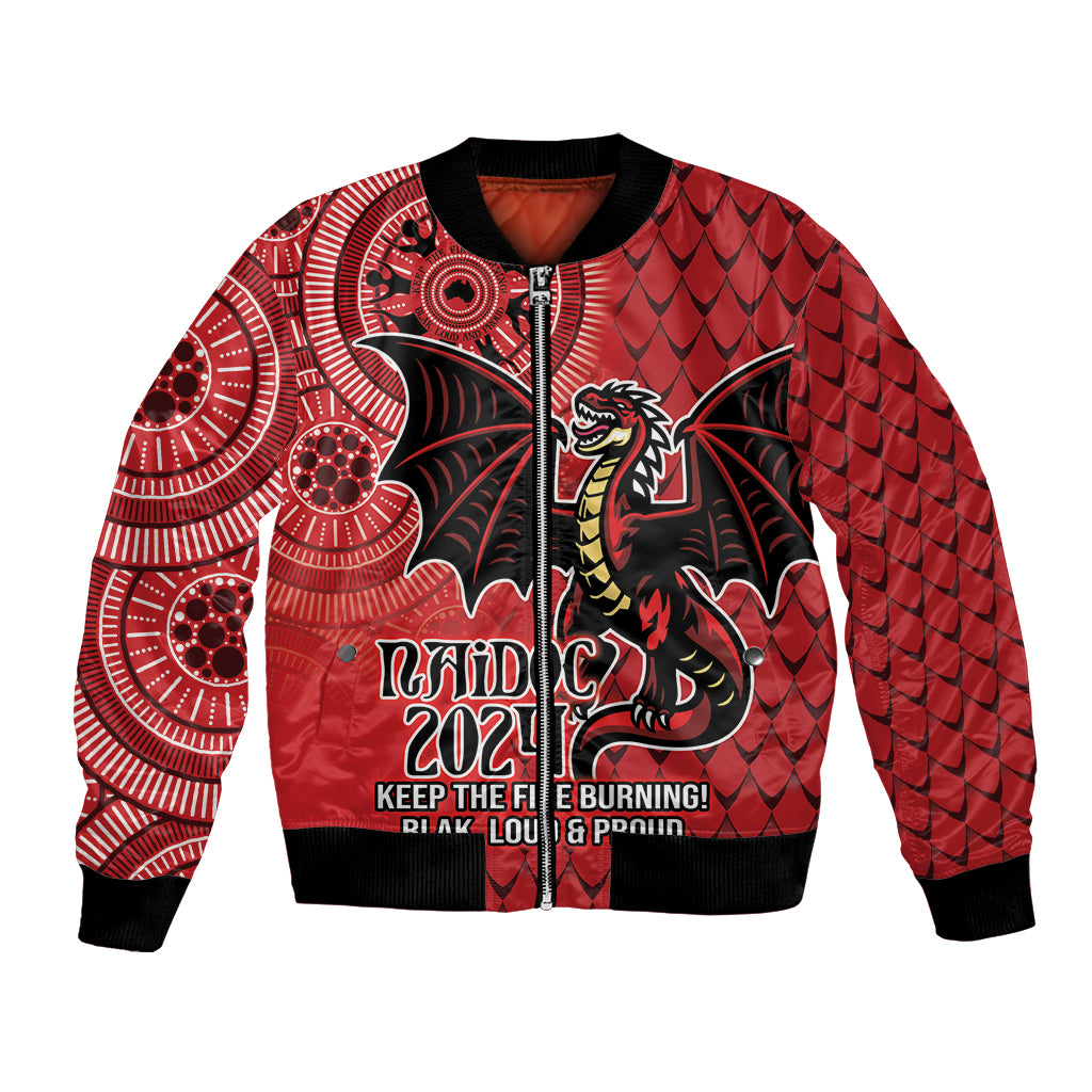 Personalised Dragons NAIDOC Week 2024 Bomber Jacket Aboriginal Fire Burning Sparks