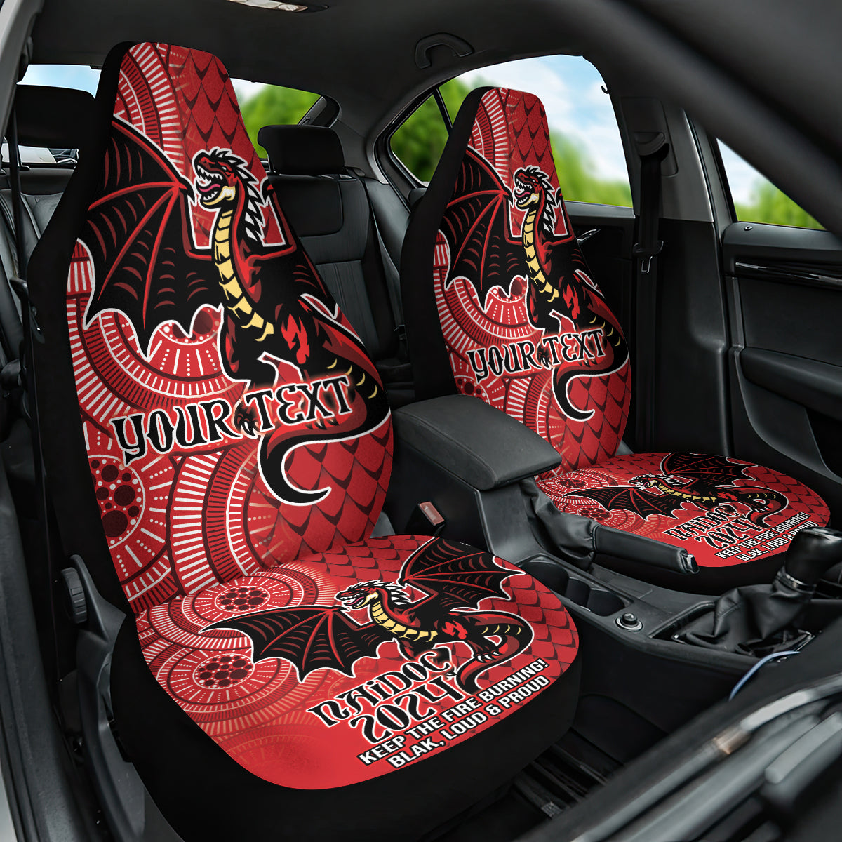 Personalised Dragons NAIDOC Week 2024 Car Seat Cover Aboriginal Fire Burning Sparks
