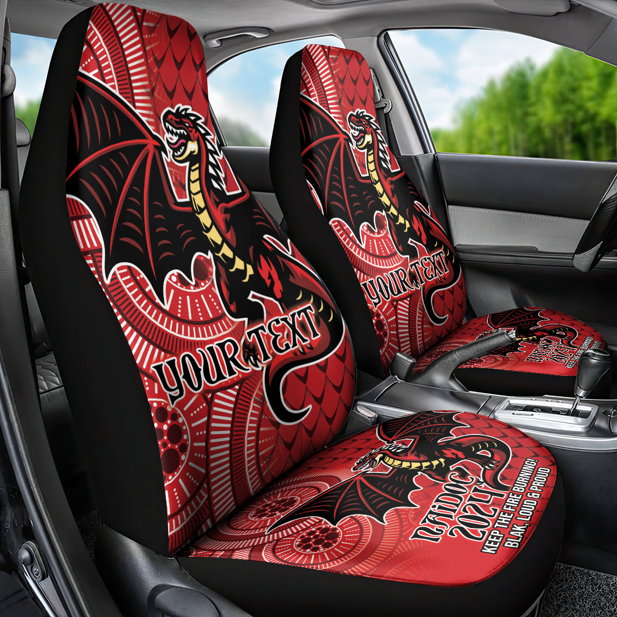 Personalised Dragons NAIDOC Week 2024 Car Seat Cover Aboriginal Fire Burning Sparks
