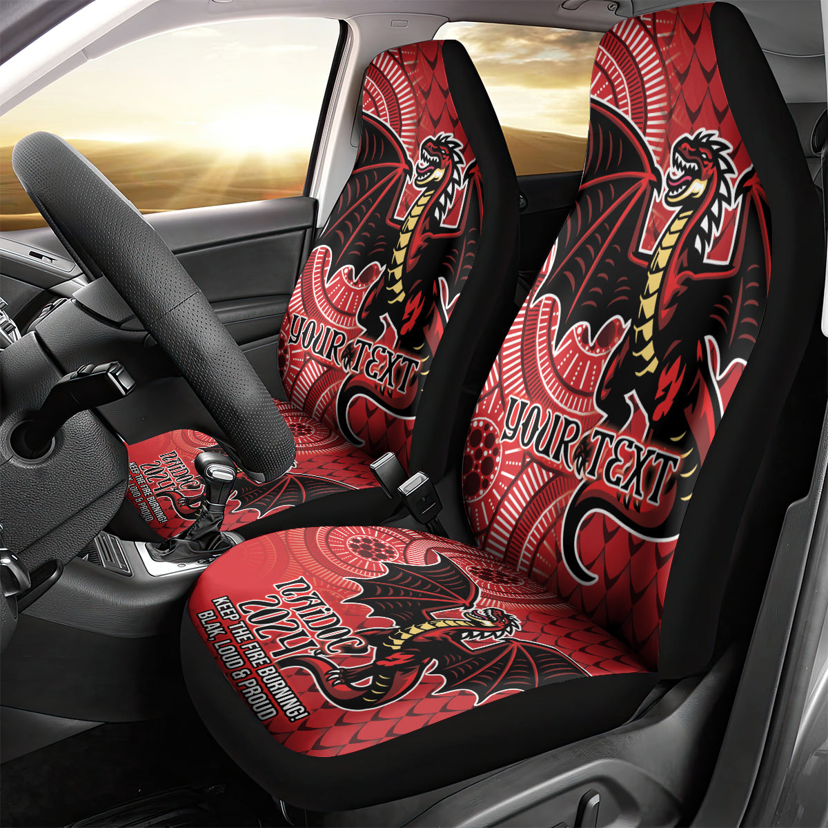 Personalised Dragons NAIDOC Week 2024 Car Seat Cover Aboriginal Fire Burning Sparks